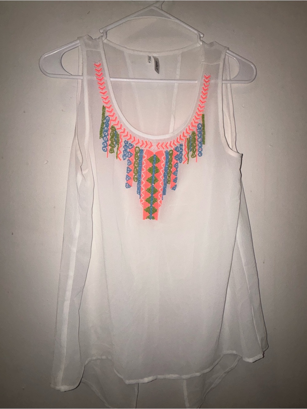 Studio Y White Sleeveless Embroidered Fringe Camisole